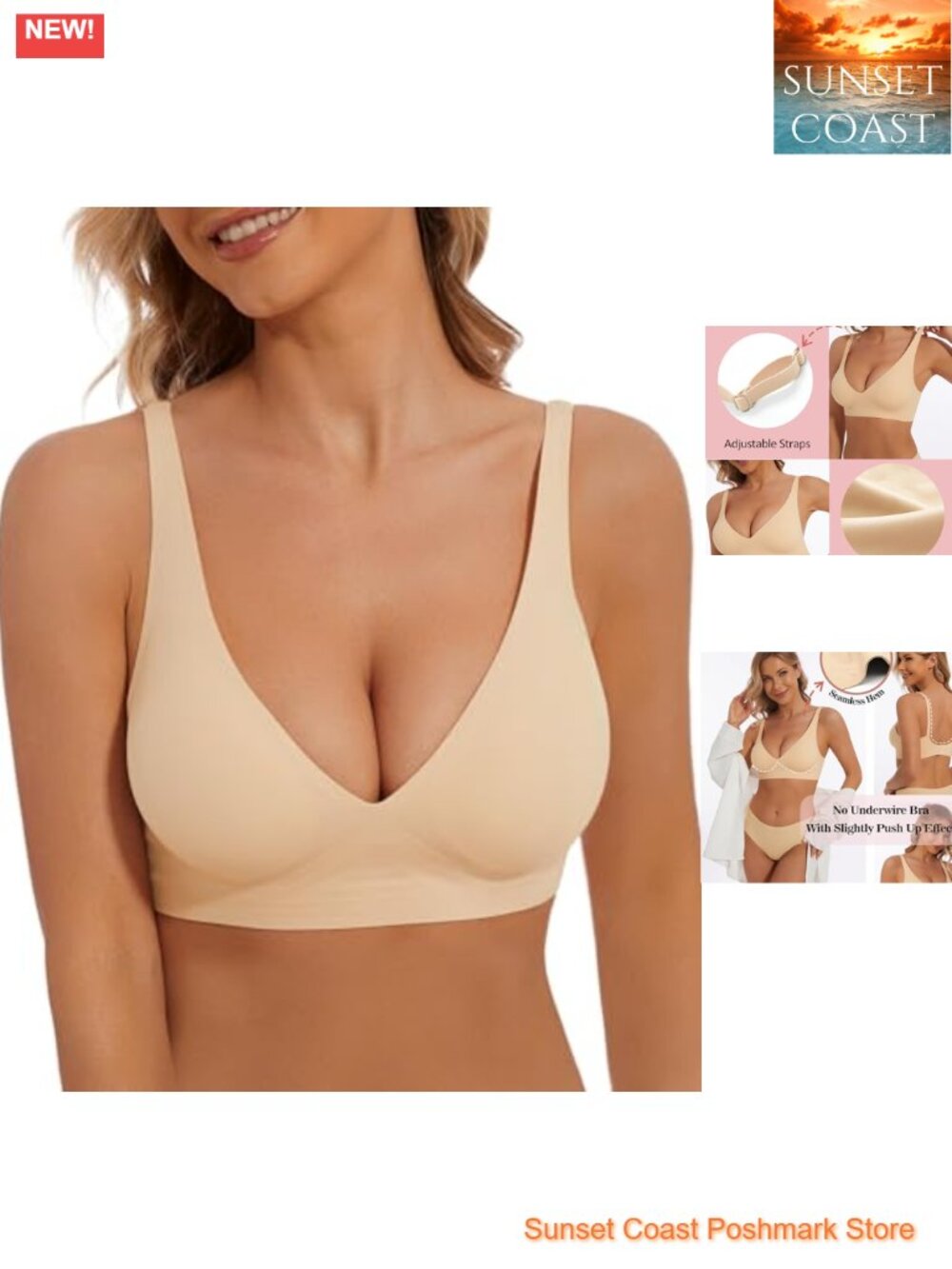 Wireless Seamless Deep V Padded Bralette Push Up Low Cut Bra Women